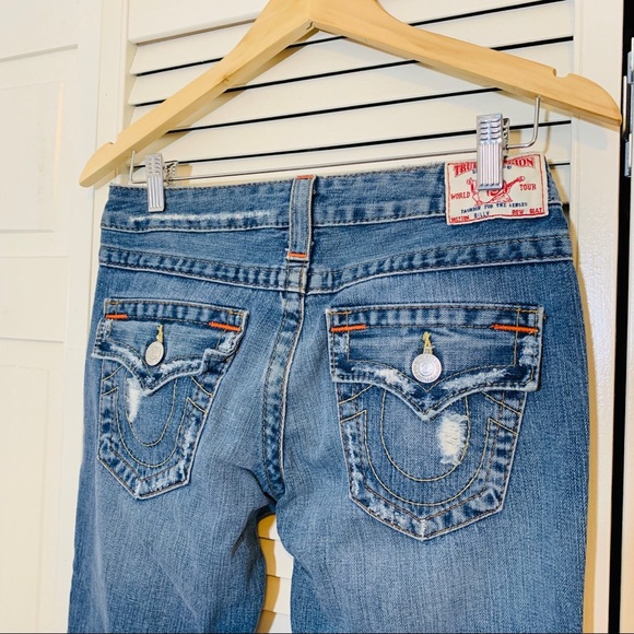 $398 True Religion Patchwork Distressed Jeans - Picture 3 of 7